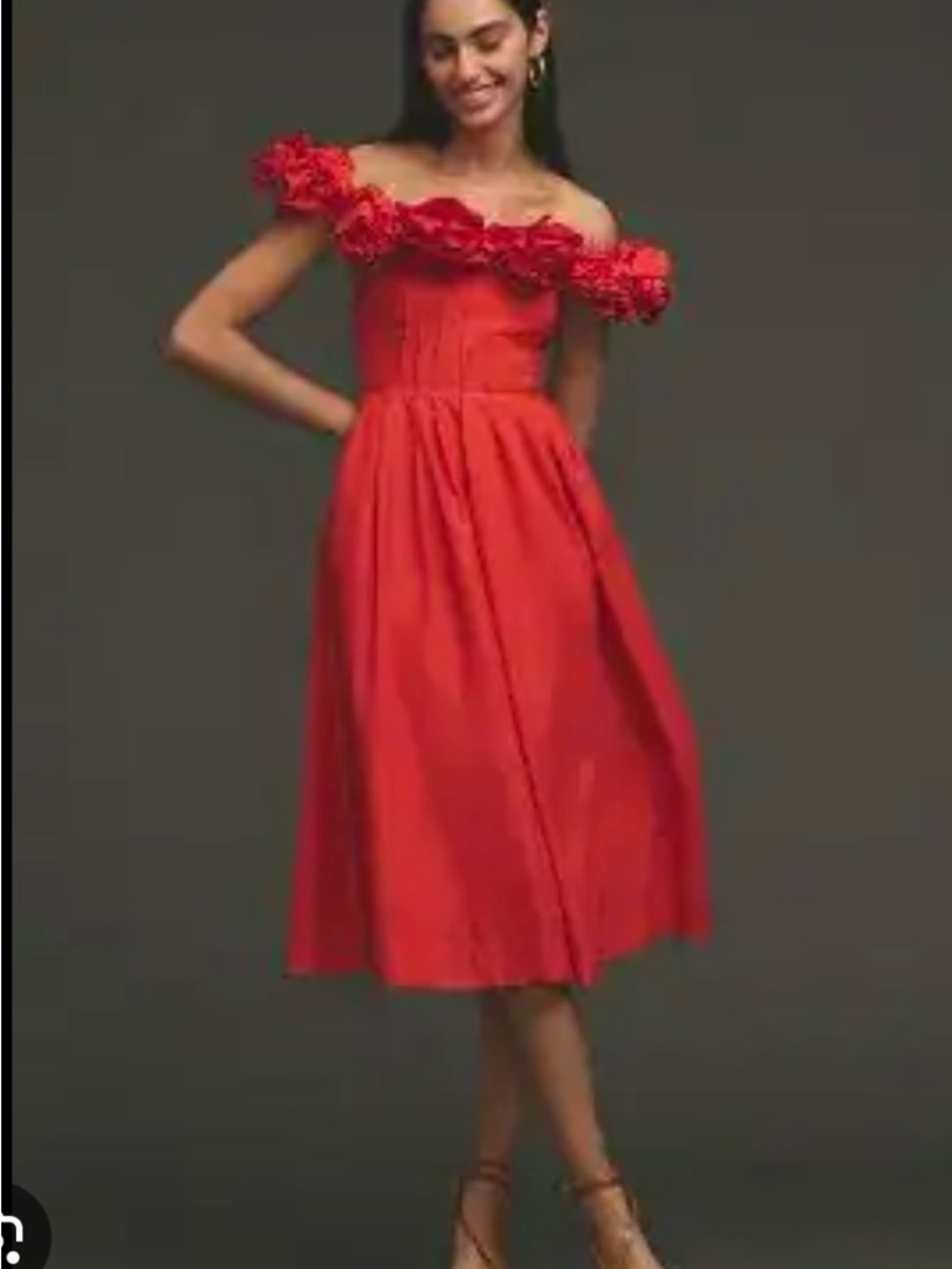 Anthropologie Maeve Corina RED Ruffle midi dress